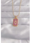 316L Çelik Gold Renk Mor Mineli El Figür Tarot Kolye