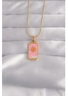 316L Çelik Gold Renk Pembe Mineli Güneş Model Tarot Kolye