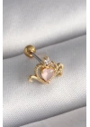 316L Çelik Gold Renk Pembe Mineli Kalp Zirkon Taş Detay Tragus Piercing