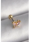 316L Çelik Gold Renk Pembe Zirkon Taşlı Kelebek Tragus Piercing