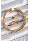 316L Çelik Gold Renk Sarmal Model Erkek Bileklik Yüzük Kombini