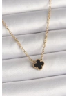 316L Çelik Gold Renk Siyah Yonca Model Kadın Kolye