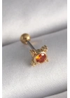 316L Çelik Gold Renk Turuncu Zirkon Taşlı Tragus Piercing