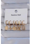 316L Çelik Gold Renk Yıldız Figürlü Tarot Model Halka Küpe Seti