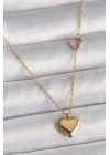 316L Çelik Gold Renk Zincir Kalp Detay Kalp Figür Kadın Kolye