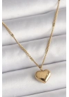 316L Çelik Gold Renk Zincir Love İşlemeli Kalp Figür Kadın Kolye