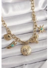 316L Çelik Gold Renk Zincir Sallantılı Çoklu Figür Model Kadın Kolye