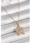 316L Çelik Gold Renk Zincir Zirkon Taşlı Kar Tanesi Model Kadın Kolye