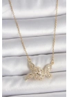 316L Çelik Gold Renk Zincir Zirkon Taşlı Kelebek Model Kadın Kolye