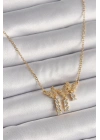 316L Çelik Gold Renk Zincir Zirkon Taşlı Kelebek Model Sallantı Detay Kadın Kolye