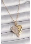 316L Çelik Gold Renk Zincir Zirkon Taşlı Kırık Kalp Model Kadın Kolye
