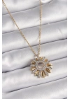 316L Çelik Gold Renk Zincir Zirkon Taşlı Mix Renk Güneş Model Kadın Kolye