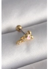 316L Çelik Gold Renk Zirkon Taş Detay Pembe Kalp İşleme Tragus Piercing