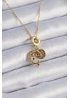 316L Çelik Gold Renk Zirkon Taşlı Ay Yıldız  Model Charm Model Kadın Kolye
