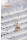 316L Çelik Gold Renk Zirkon Taşlı Ay Yıldız  Model Charm Model Kadın Kolye