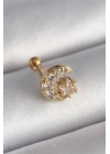 316L Çelik Gold Renk Zirkon Taşlı Ay Yıldız Tragus Piercing