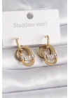 316L Çelik Gold Renk Zirkon Taşlı Halka Model Kadın Küpe