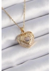 316L Çelik Gold Renk Zirkon Taşlı Kalp Model Vintage Kadın Kolye