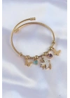 316L Çelik Gold Renk Zirkon Taşlı Minimal Kalp Detay Kelebek Charm Bileklik