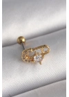 316L Çelik Gold Renk Zirkon Taşlı Toplu İğne Tragus Piercing