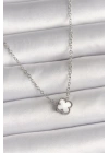 316L Çelik Gümüş Renk Beyaz Yonca Model Kadın Kolye