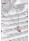 316L Çelik Gümüş Renk Daire Pembe Sedefli Model Kadın Kolye