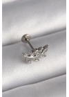 316L Çelik Gümüş Renk Dal Model Zirkon Taş Detaylı Tragus Piercing
