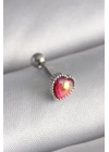 316L Çelik Gümüş Renk Kırmızı Mineli Kalp Tragus Piercing