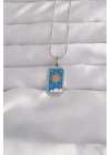 316L Çelik Gümüş Renk Mavi Mineli Güneş Model Tarot Kolye