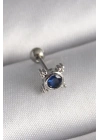 316L Çelik Gümüş Renk Mavi Zirkon Taşlı Tragus Piercing