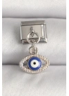 316L Çelik Gümüş Renk Nazar Boncuk Detaylı Göz Model Nomination Charm
