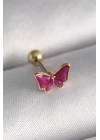 316L Çelik Gümüş Renk Pembe Kelebek Model Tragus Piercing