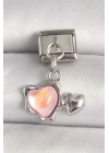 316L Çelik Gümüş Renk Pembe Mineli Kalp Model Nomination Charm