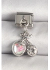 316L Çelik Gümüş Renk Pembe Mineli Kalp Zirkon Taş Detay Nomination Charm