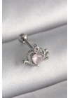 316L Çelik Gümüş Renk Pembe Mineli Kalp Zirkon Taş Detay Tragus Piercing