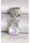 316L Çelik Gümüş Renk Pembe Zirkon Taşlı Çanta Model Nomination Charm