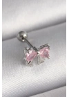 316L Çelik Gümüş Renk Pembe Zirkon Taşlı Fiyonk Tragus Piercing