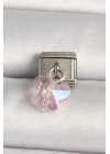 316L Çelik Gümüş Renk Pembe Zirkon Taşlı Kelebek Model Nomination Charm