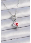 316L Çelik Gümüş Renk Renkli Kalp Figür Charm Model Kadın Kolye