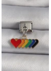 316L Çelik Gümüş Renk Renkli Sallantı Kalp Model Nomination Charm