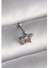 316L Çelik Gümüş Renk Renkli Zirkon Taşlı Yıldız Model Tragus Piercing