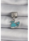316L Çelik Gümüş Renk Sallantı Mavi Balina Model Nomination Charm