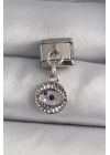 316L Çelik Gümüş Renk Sallantı Zirkon Taşlı Göz Model Nomination Charm