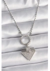 316L Çelik Gümüş Renk Topçuk Zincir Zirkon Taşlı Üçgen Model Kadın Kolye