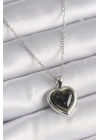 316L Çelik Gümüş Renk Yeşil Mineli Kalp Model Kadın Kolye
