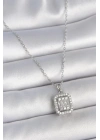 316L Çelik Gümüş Renk Zincir Kare Zirkon Taşlı Kadın Kolye