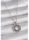 316L Çelik Gümüş Renk Zincir Renkli Zirkon Taşlı Madalyon Model Kadın Kolye