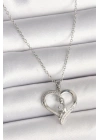 316L Çelik Gümüş Renk Zincir Zirkon Taş Detaylı Kalp Model Kadın Kolye