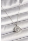 316L Çelik Gümüş Renk Zincir Zirkon Taşlı Kalp İşlemeli Madalyon Model Kadın Kolye