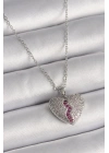 316L Çelik Gümüş Renk Zincir Zirkon Taşlı Kalp Model Kadın Kolye